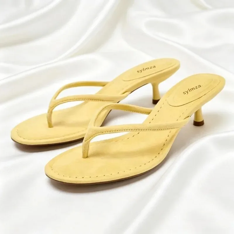 Novelty Designer Kitten Heel Split Toe Slippers for Women Comfort Round Toe Beach Flip-flops Sandals Fashion Brand Shoes Ladies
