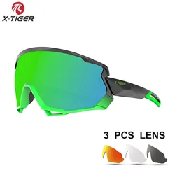 X-TIGER Cycling Sunglasses Polarized UV400 Bicycle Goggles 3 Lens MTB Sports Windproof Sunglasses Eyewear Men Women Large Mirror