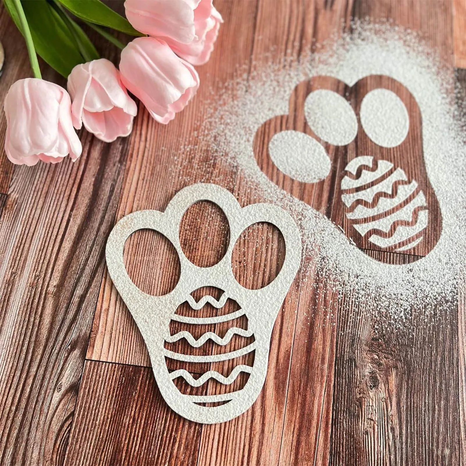 Easter Bunny Footprint Stencil Wooden Rabbit Track Template Reusable DIY Tool for Holiday Home Party Decoration 20x16cm
