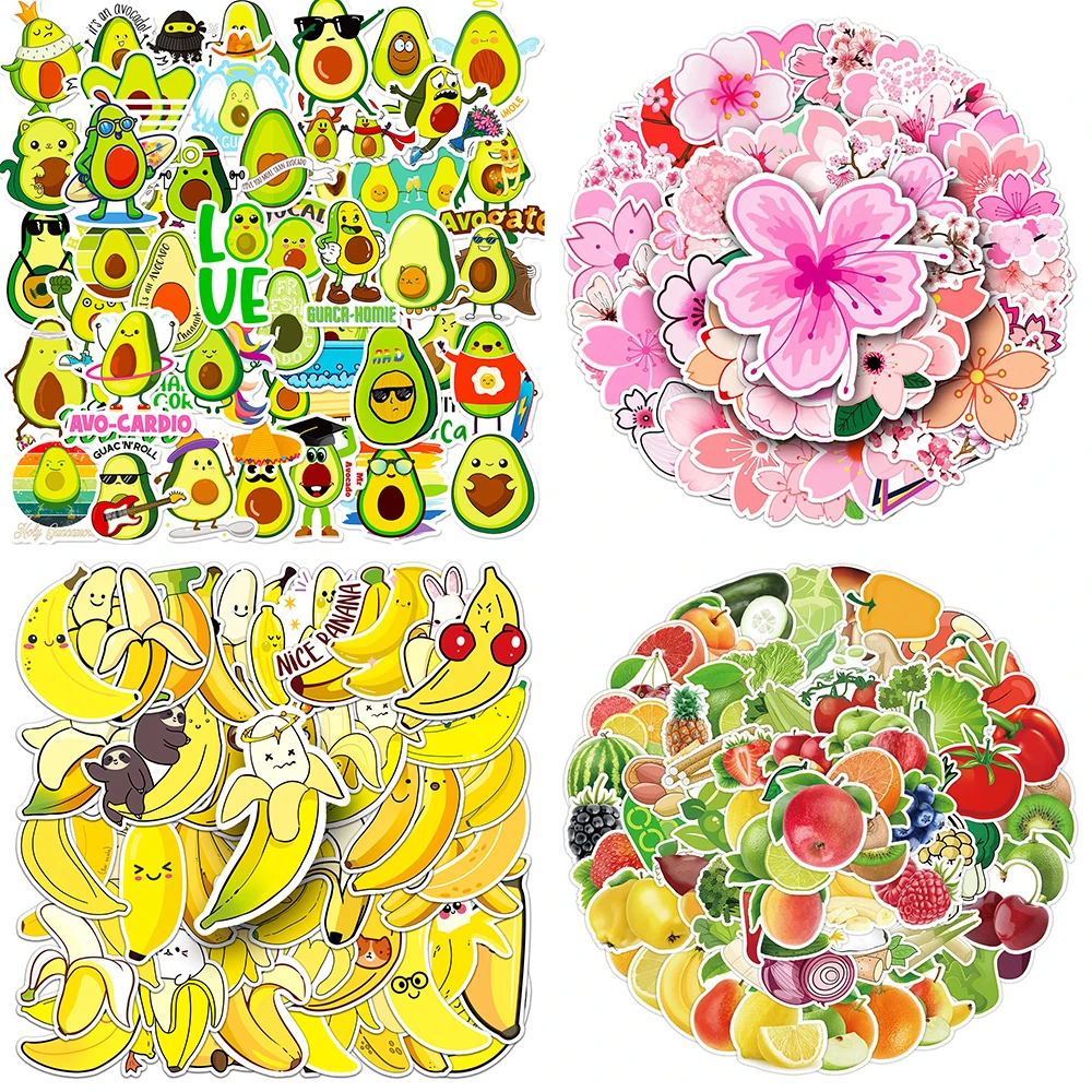 10/30/50PCS Flowers Fruits Plant Stickers Series Creative Graffiti Water Cup Guitar Refrigerator Motorcycle Skateboard Wholesale