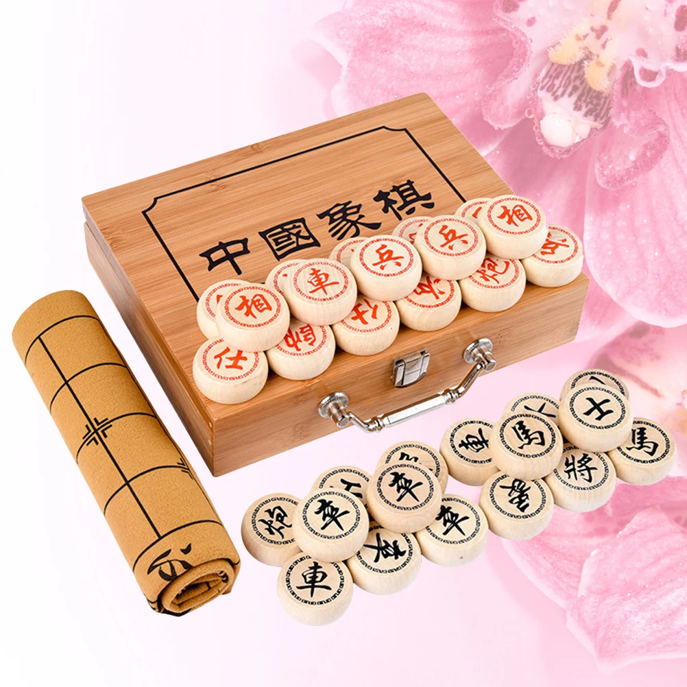 

Chinese Chess Set High Grade Wood Foldable Lightweight Travel Game Educational Toy Bamboo Box Storage Portable