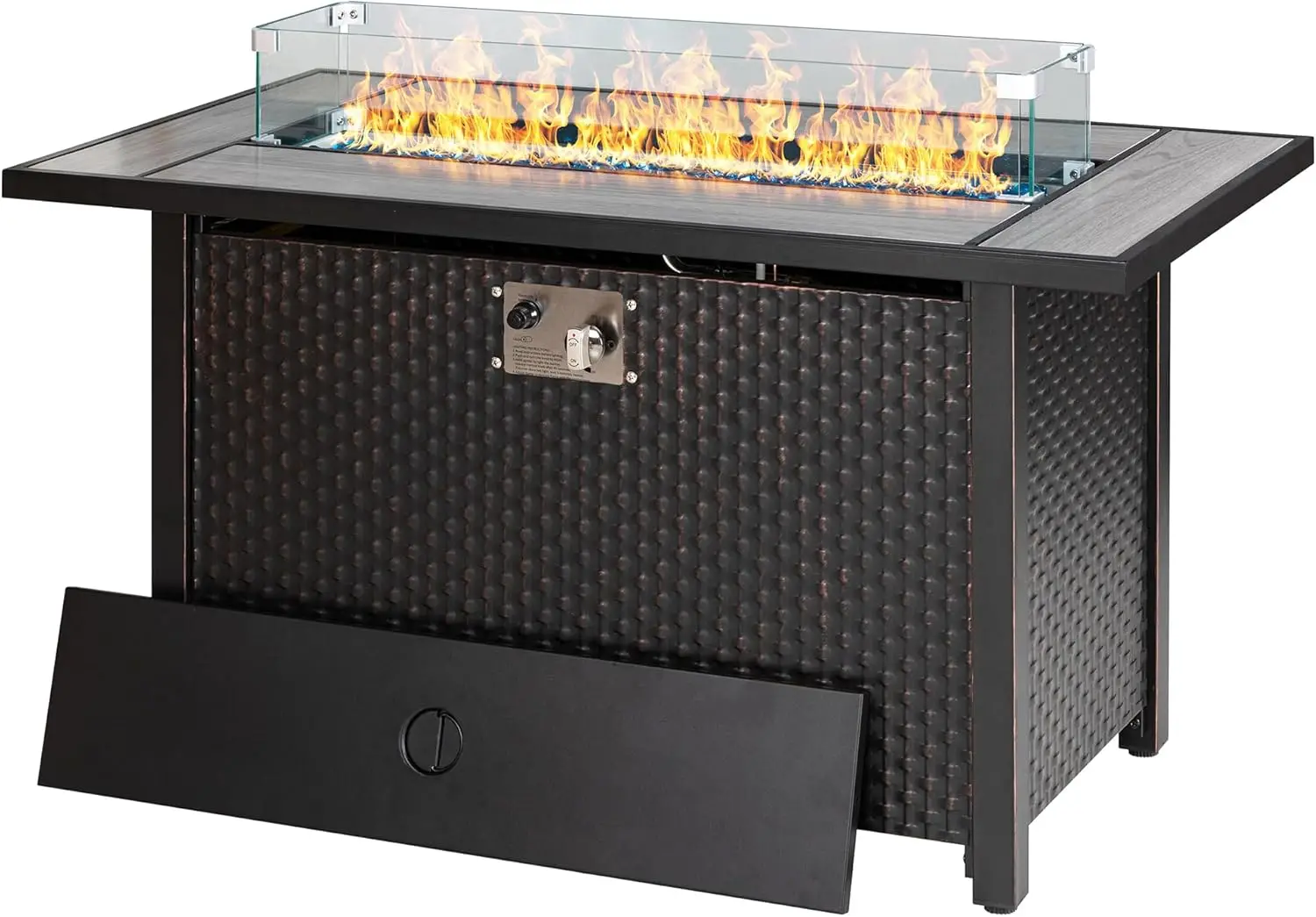 Walsunny 45 inch Outdoor Propane Fire Pit 50,000 BTU Gas Fire Pit Table with Lid, Glass Wind Guard, Waterproof Cover