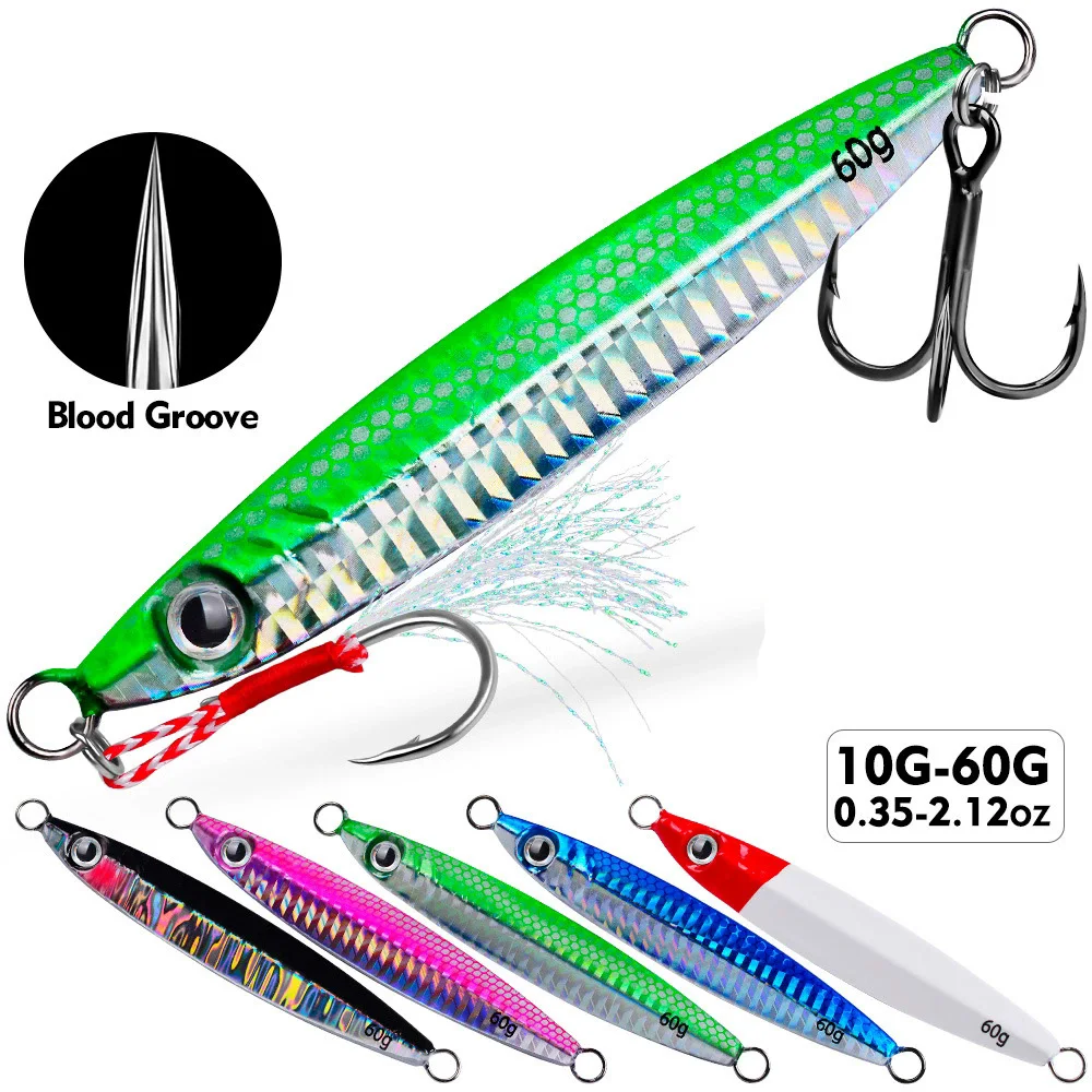 

1pcs Metal Fishing Bait 10g-60g Spoon Sea Bass Lead Jig Fish Lure 5 Color Artificial Lifelike Jigging Lure Bass Hook LF150