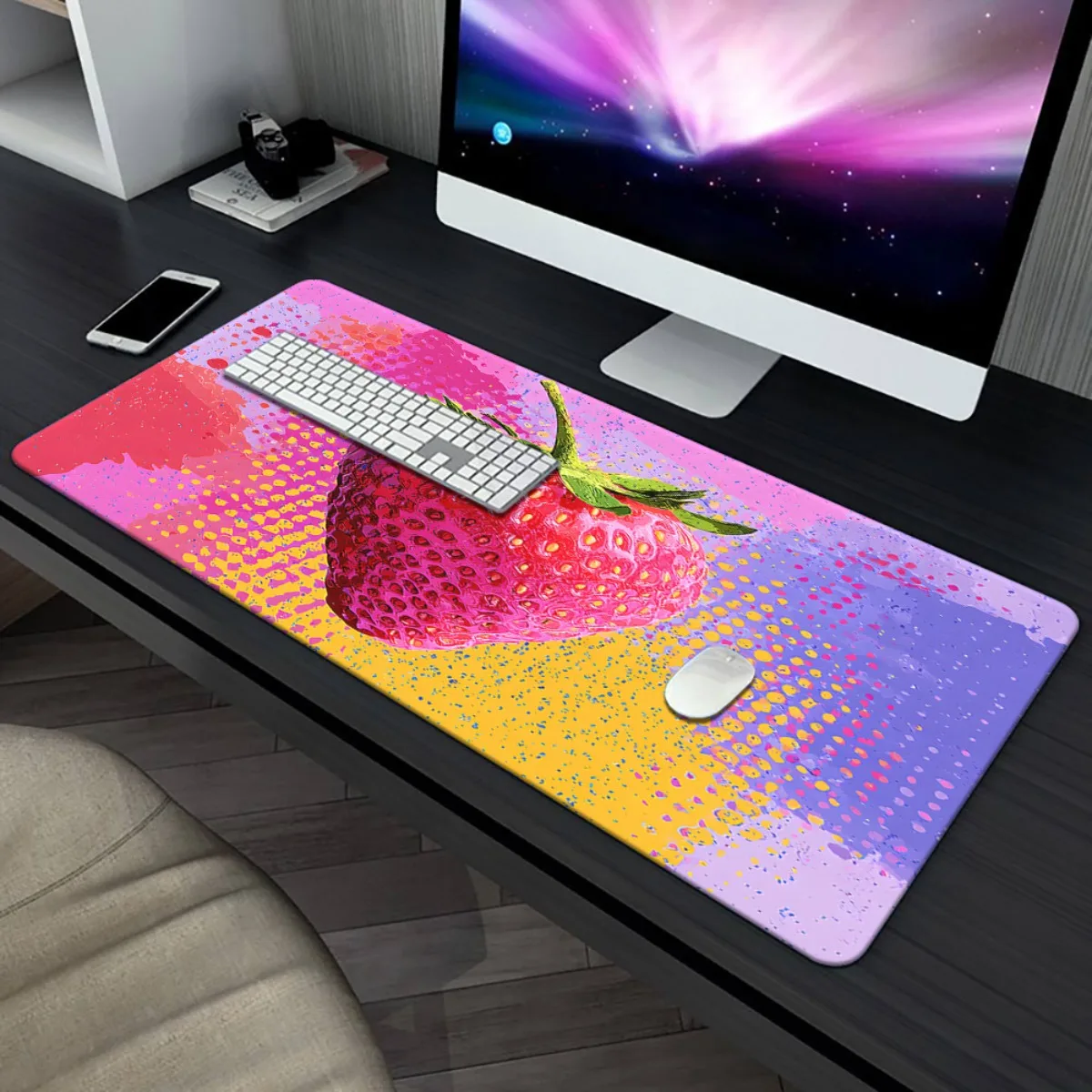 Vibrant Strawberry Splash Extra Large Desk Pad Non-Slip Rubber Gaming Mouse Pad for Office