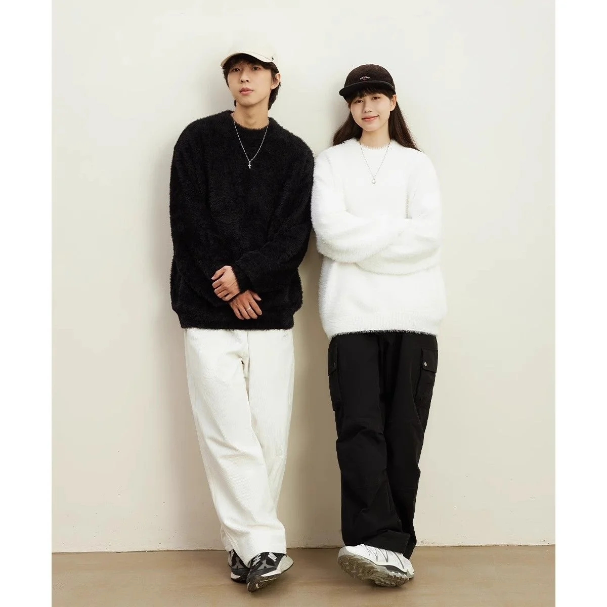 Loose Fit round Ne Faux Fur Knitwear for Men And Women Couples Base Layer Autumn Winter Cleanfit Sweater Polyester Fiber