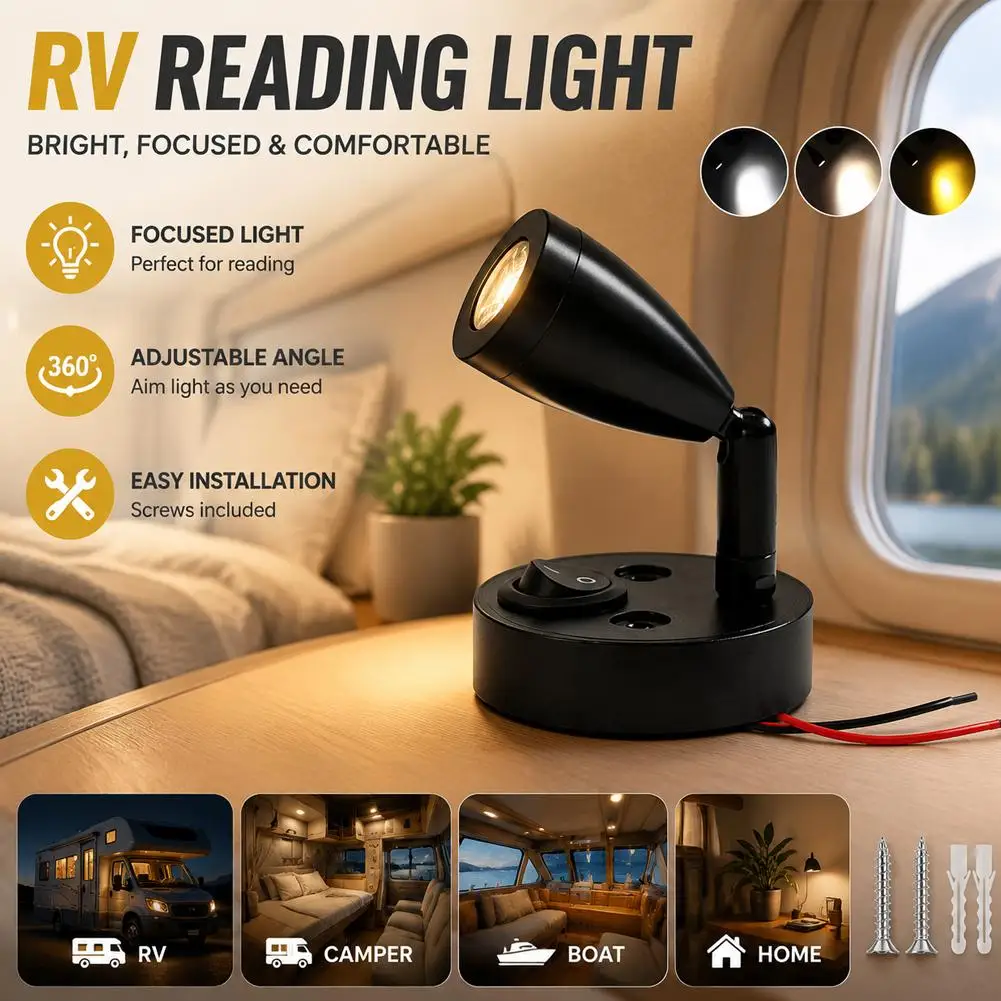 12V-24V 3W Leselampen Wandlampe für LKW Wohnmobil Yachten Kabine Nachttisch, Campingbus Wohnwagen Boot RV Beleuchtung – Detail 12