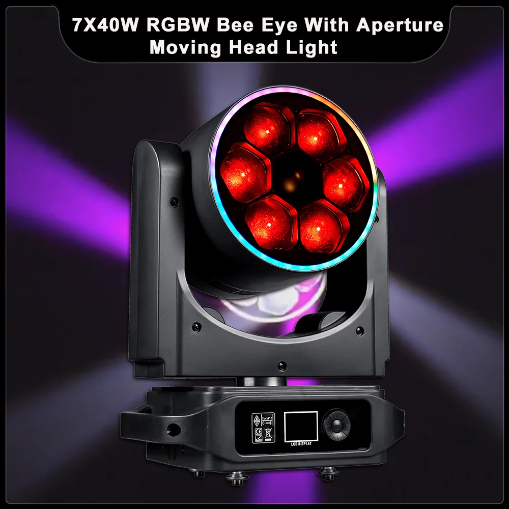 New 7X40W LED RGBW Bee Eye Moving Head Light with Aperture Wall Wash Beam Horse Racing Effect DMX512 DJ Disco Party Stage Effect