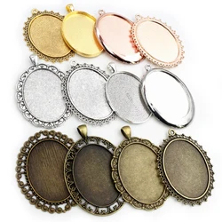 New Fashion  5pcs 30x40mm Inner Size Antique Silver Plated And Bronze Black Flowers Style Cabochon Base Setting Charms Pendant