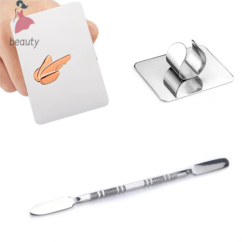 Hand-held Stainless Steel Makeup Mixer Nail Art Polish Mixing Plate Foundation Eye Shadow Mixer Palette Beauty Tool with Spatula