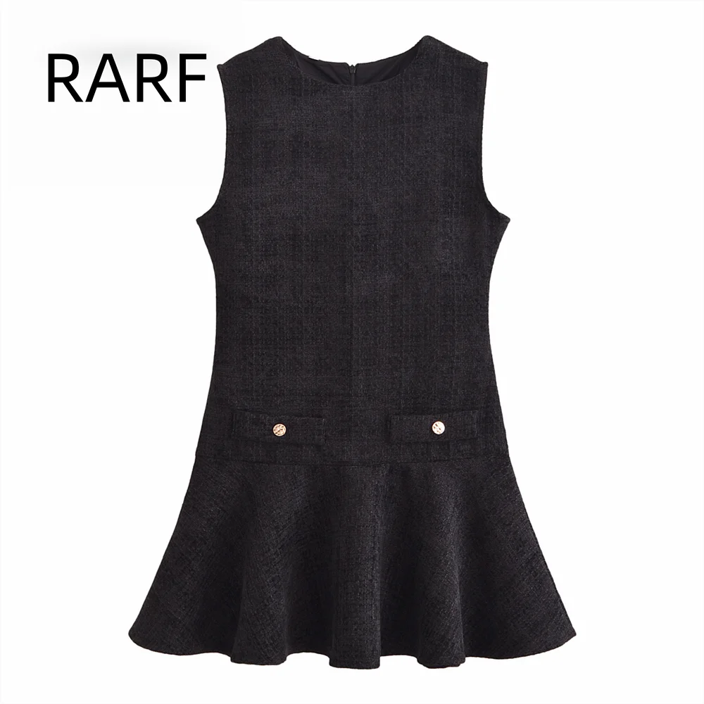 

Autumn and winter new women's clothing elegant small fragrance texture round neck sleeveless short dress