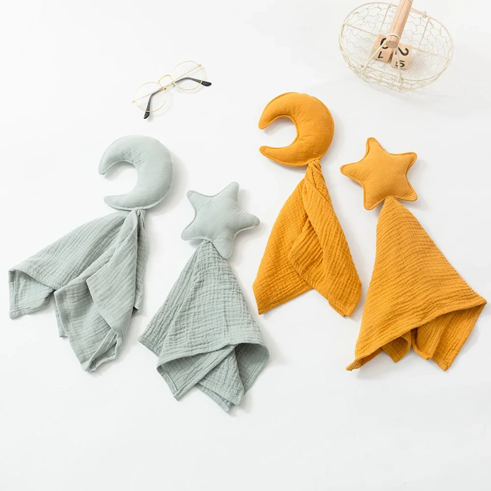 Baby Cotton Muslin Comforter Blanket Soft Newborn Moon Star Sleeping Dolls Kids Sleep Toy Soothe Appease Towel Bibs Saliva Towel