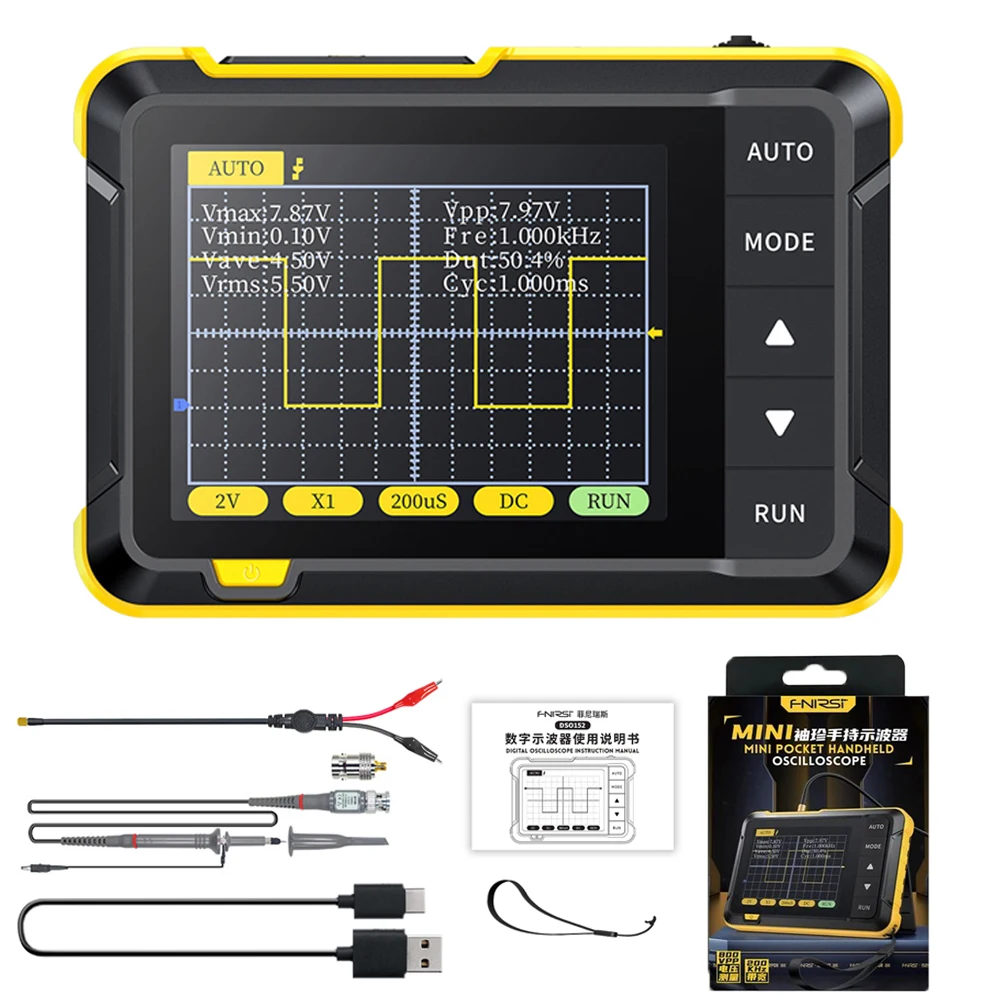 FNIRSI DSO152 Mini Handheld Digital oscilloscope 2.8 Inch Display Auto Adjust PWM Square Waves Output Firmware Upgrade 800VPP