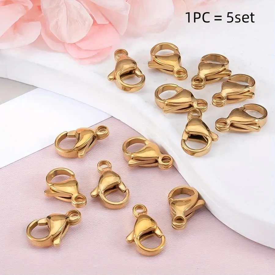 1/5/10/20/50/100pcs Gold-plated 304 stainless steel lobster clasps for handmade bracelets, necklaces, and chain connectors; supp