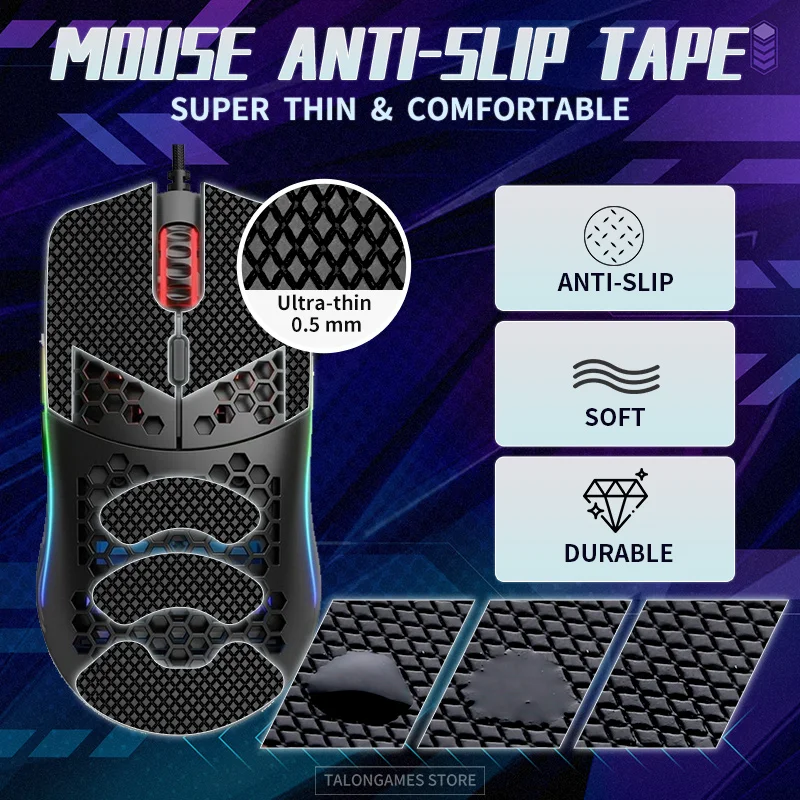 Nastro antiscivolo per Mouse TALONGAMES per Mouse da gioco Wireless modello O glorioso, assorbimento del sudore sul palmo, tagliato per adattarsi, facile da applicare