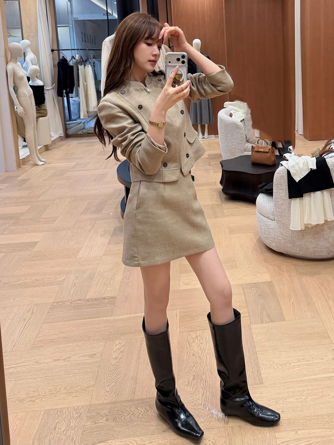 Elegant Autumn Commute Women's Suit Set High Intelligence Sensation Jacket And Skirt Two-Piece Ensemble Casual Fashion