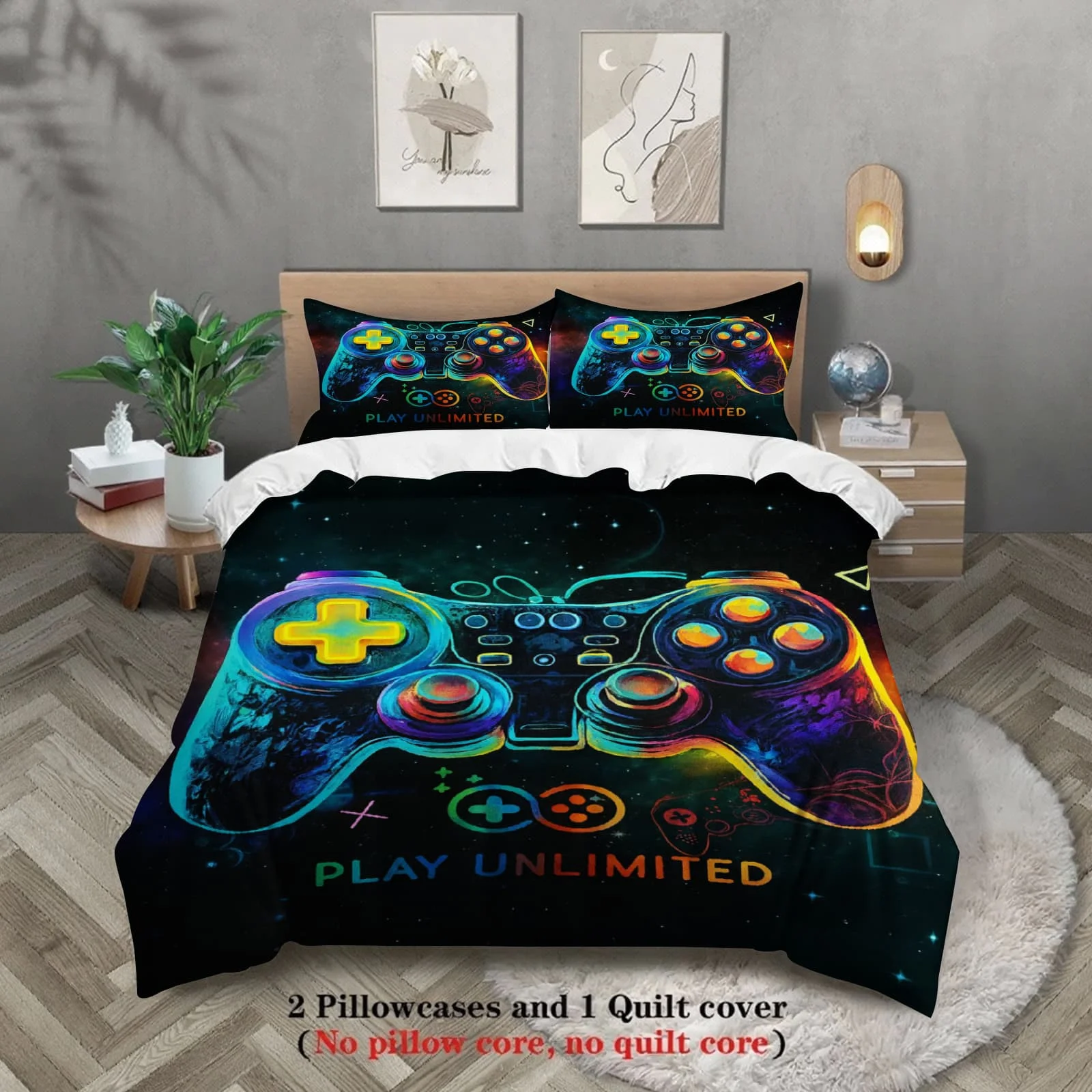 

Комплект из 3 предметов: пододеяльник с принтом Galaxy "Play Unlimited" – подарок для детей, 100% полиэстер, мягкий, дышащий, для украшения спальни