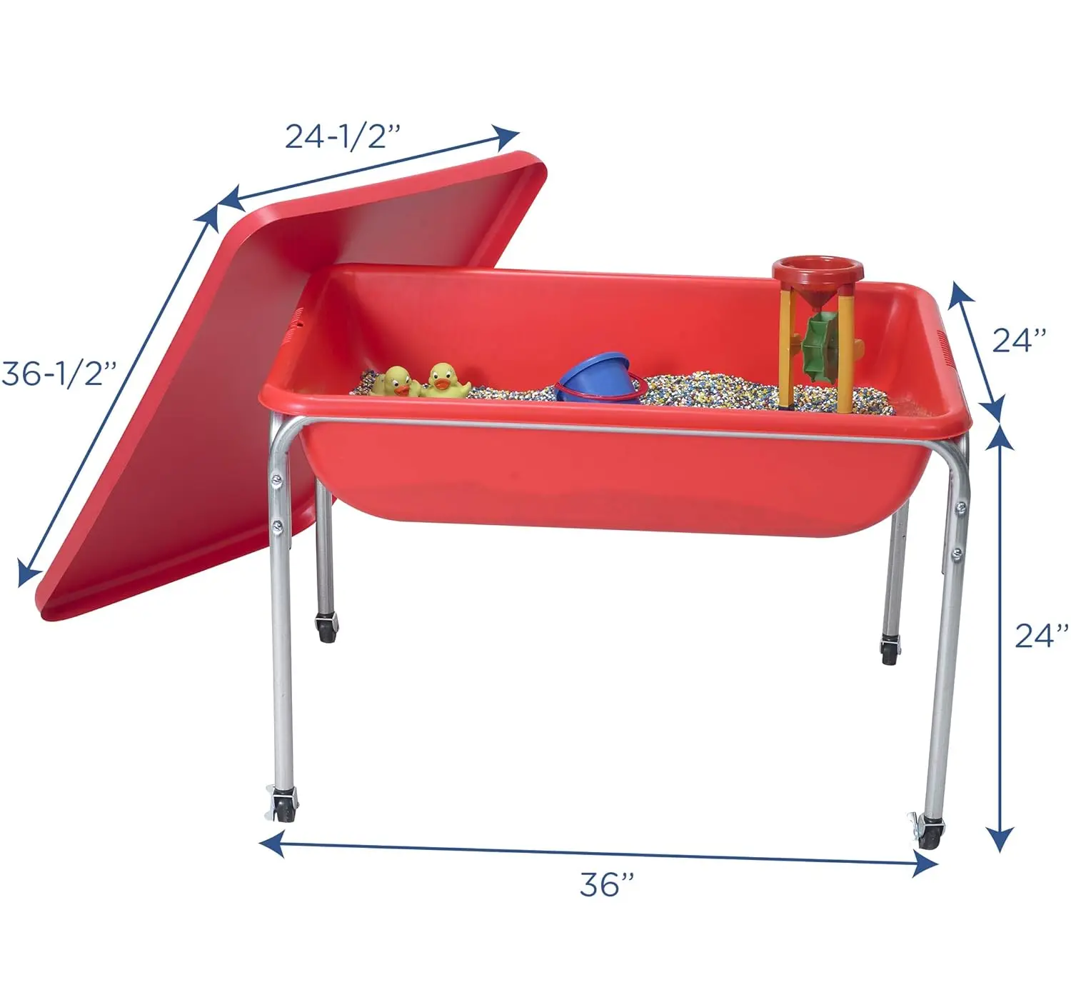 Mesa sensorial grande infantil de 24", caixa de areia com tampa, mesa de água para crianças, vermelha