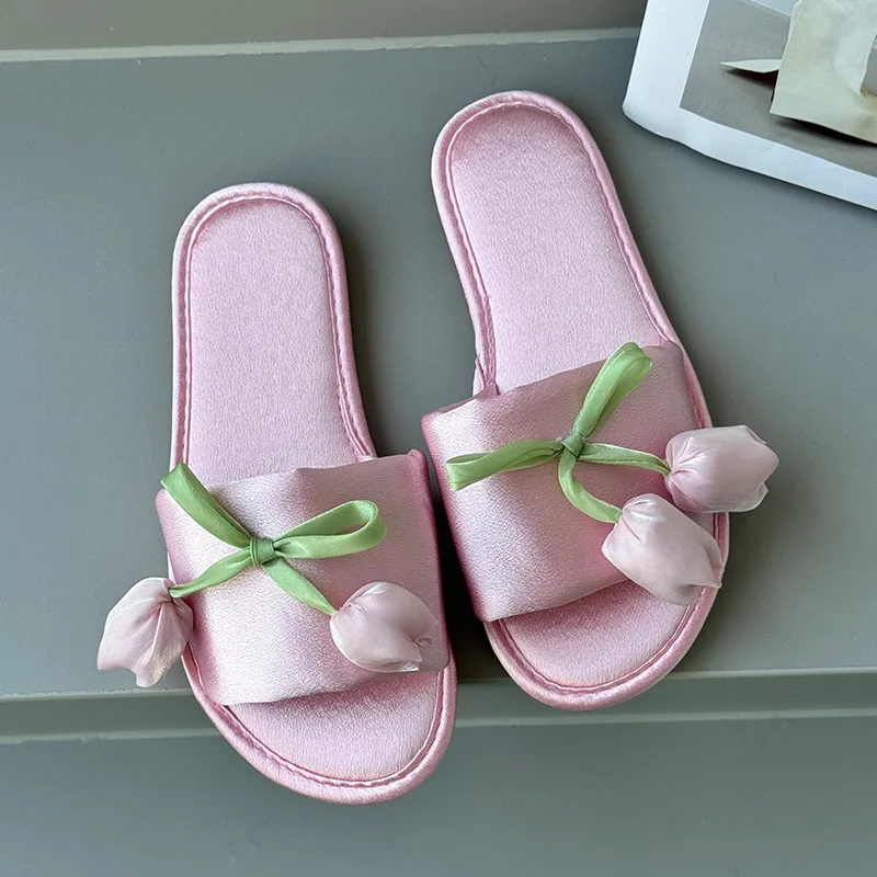 Sweet Women's Shoes Exquisite Flower Flat Slippers for Woman Comfort Open Toe House Slippers Designer Shoes Zapatos De Mujer