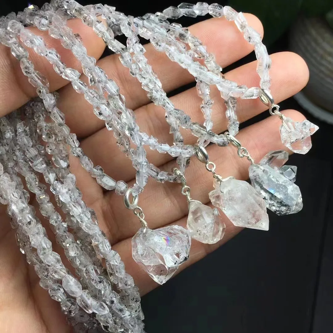 Unit One Piece Good Quality Natural Cluster Herkimer Diamond Crystal Healing Herkimer Diamond Bead Chain Pendant