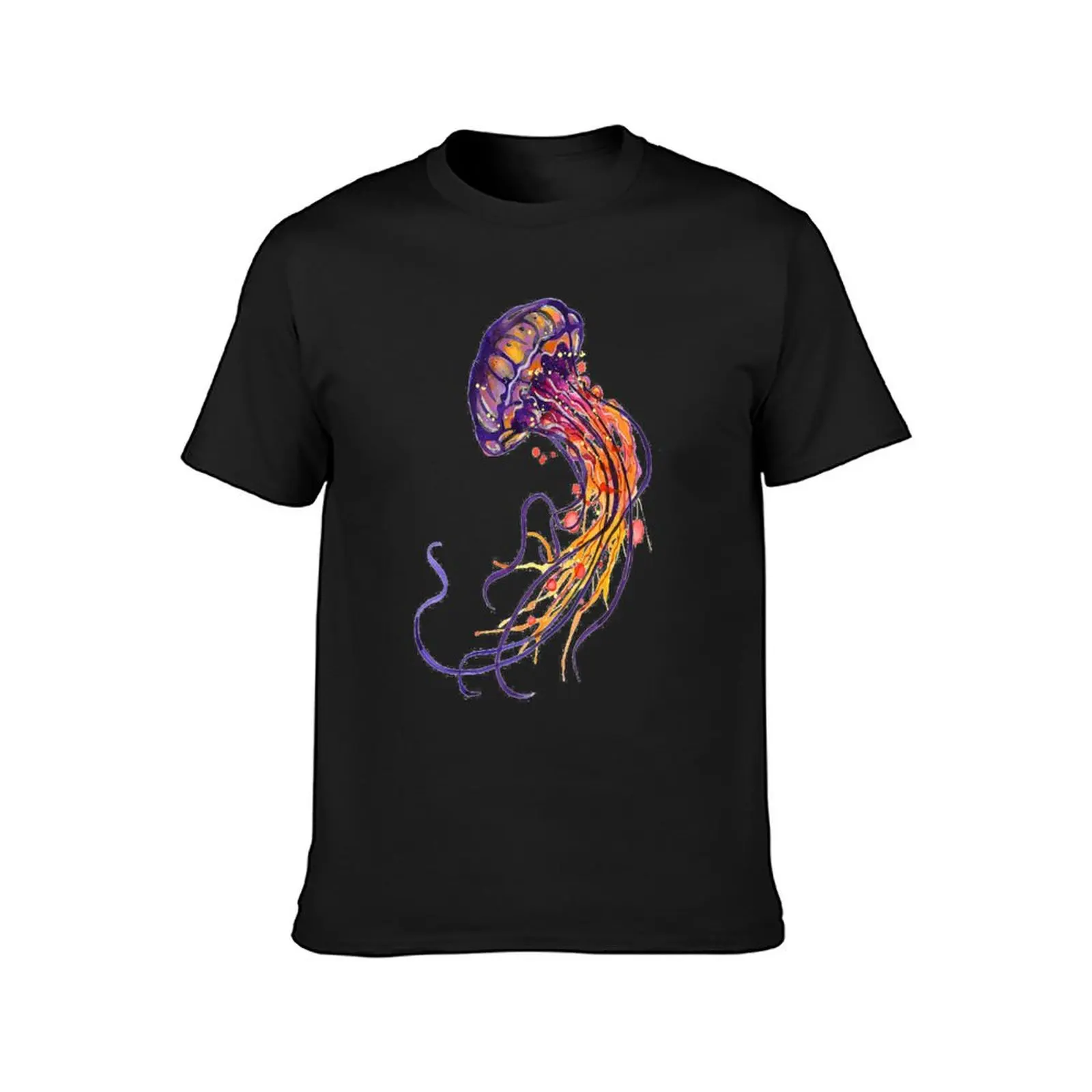 Jellyfish-Camiseta Masculina Gráfica para Aquarela, Camisetas Pretas Lisas, Nova Edição