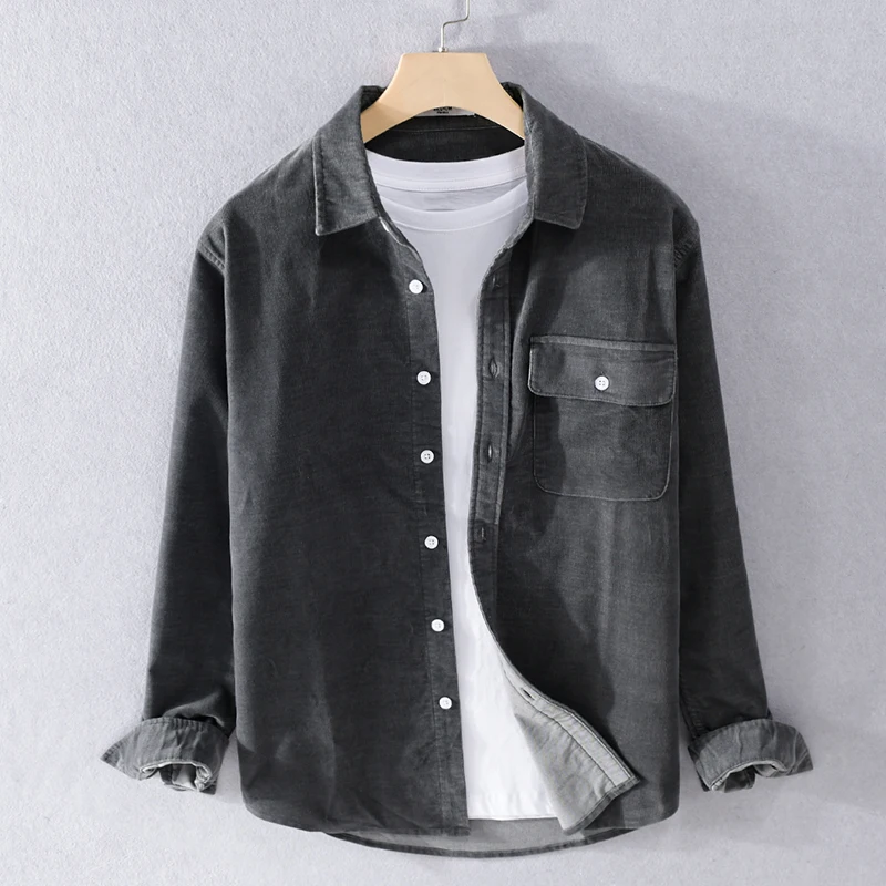 

Casual Shirt Men's Fashion Gentleman Breathable Pure Cotton British Style Outdoor Corduroy Slim Casual Long Sleeve Cotton Shirt