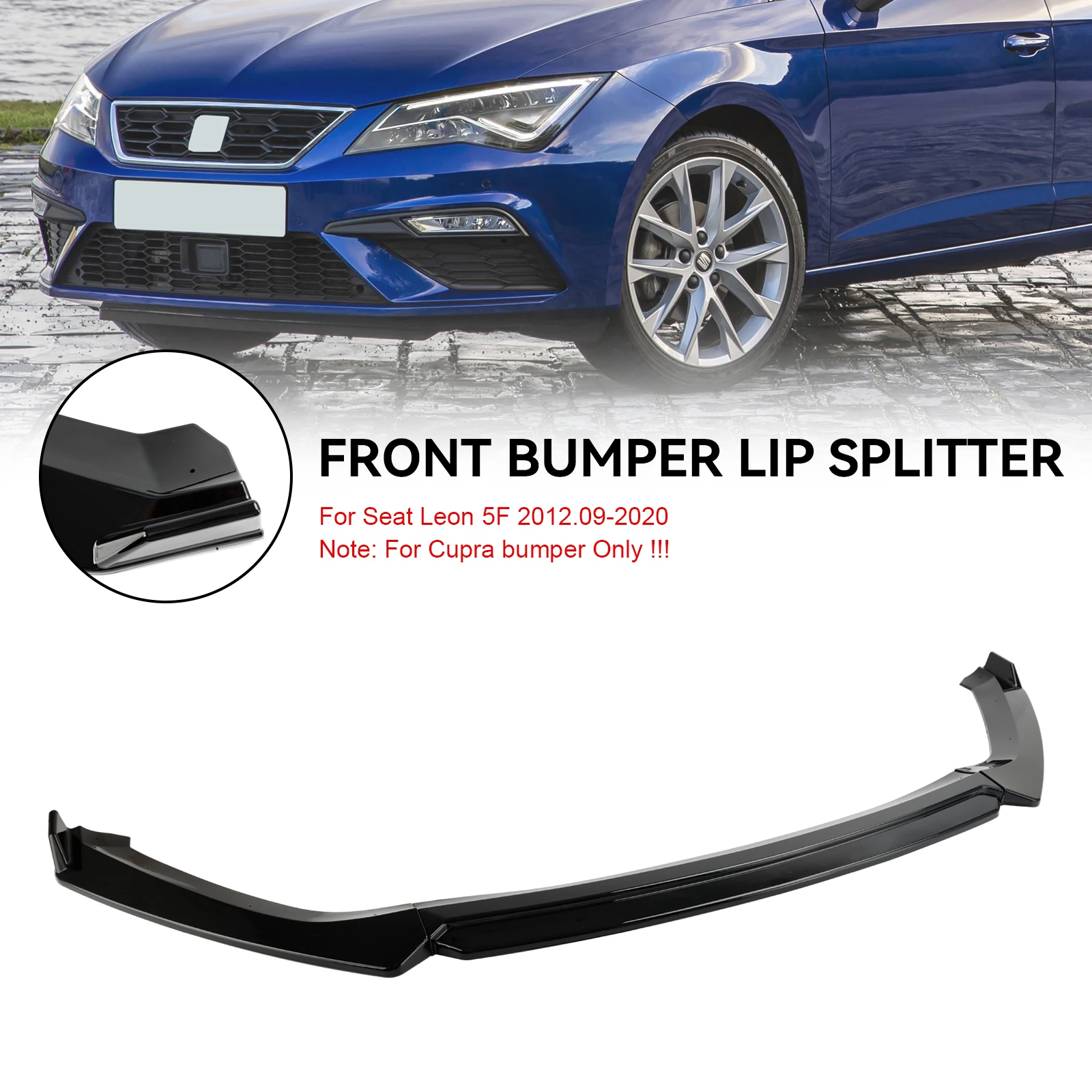 Areyourshop Gloss Black Car Front Spoiler Lip Performance for Seat Leon 5F 2012-2020