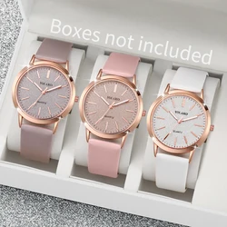 3PCs/Set Korean Women's Watch Fashion Versatile Leather Strap Grey Pink White Watch