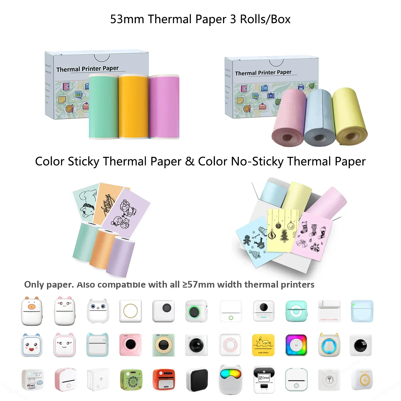 Printer Paper Roll Color Sticker for Phomemo M02 T02 Paper,Waterproof,Oil-proof Friction-resistant,forKids Instant Camera