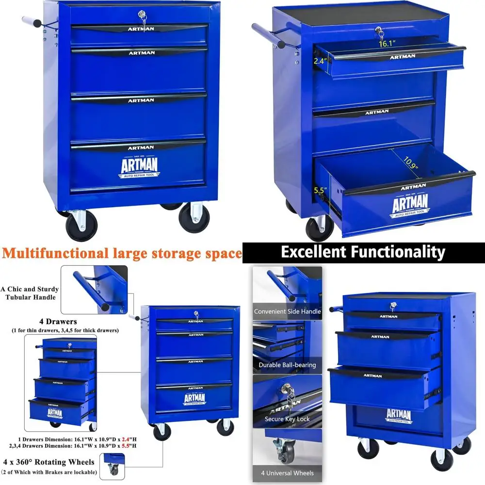 Carrello portautensili multiuso con 4 cassetti, cassapanca resistente su ruote, carrello portautensili industriale per Warehou