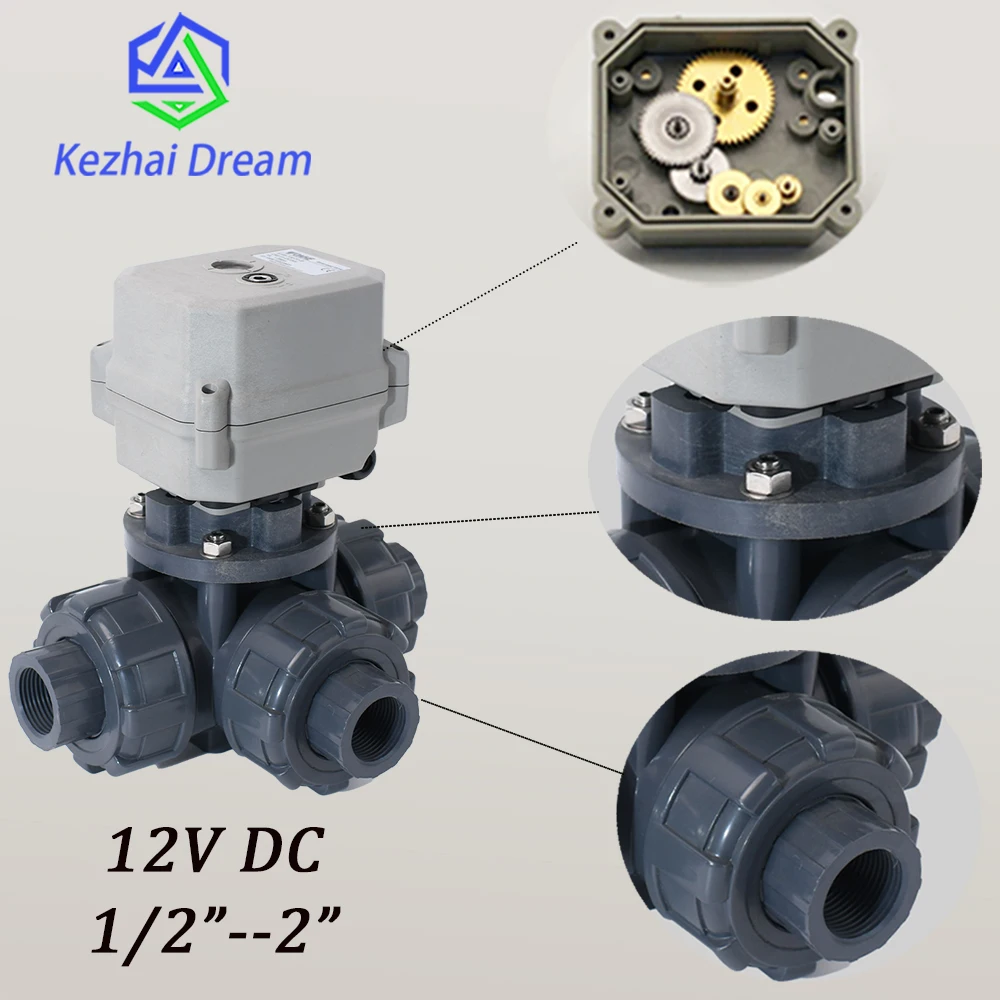 

1/2"-2" 3 Way DC12V Electric Ball Valve,DN15-DN50 PVC Motorized Ball Valve,With Manual Function