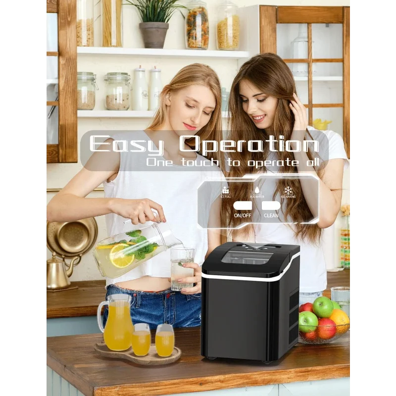 Máquina para hacer hielo portátil ARLIME para encimera, cubitos de balas listos en 8 minutos, 26 libras/24 horas, máquina para hacer hielo eléctrica con cuchara