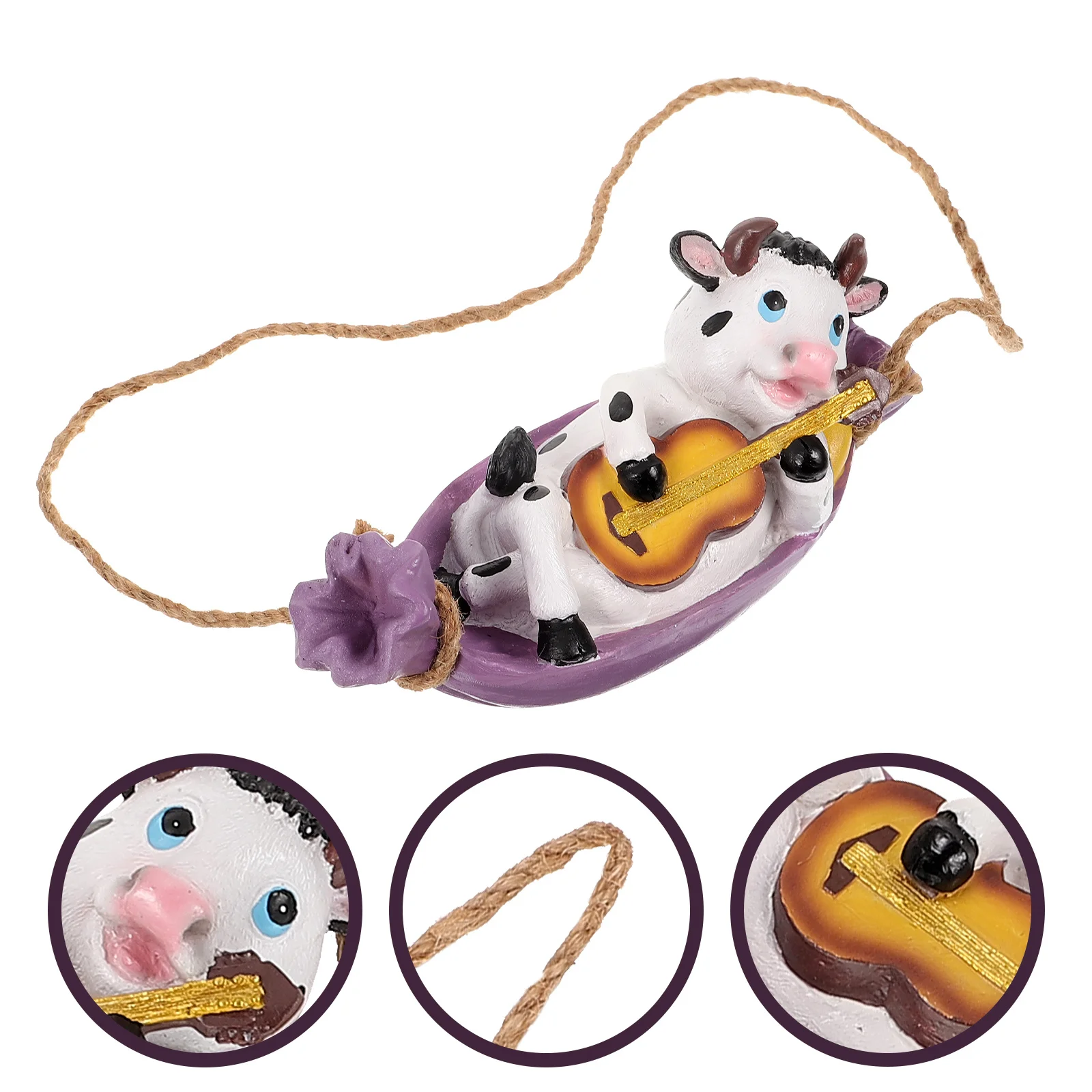 

Cow Playing Guitar Statue Resin Hanging Garden Ornament Yard Decor For Tree Porch Patio Lawn Outdoor Indoor Swing Cattle