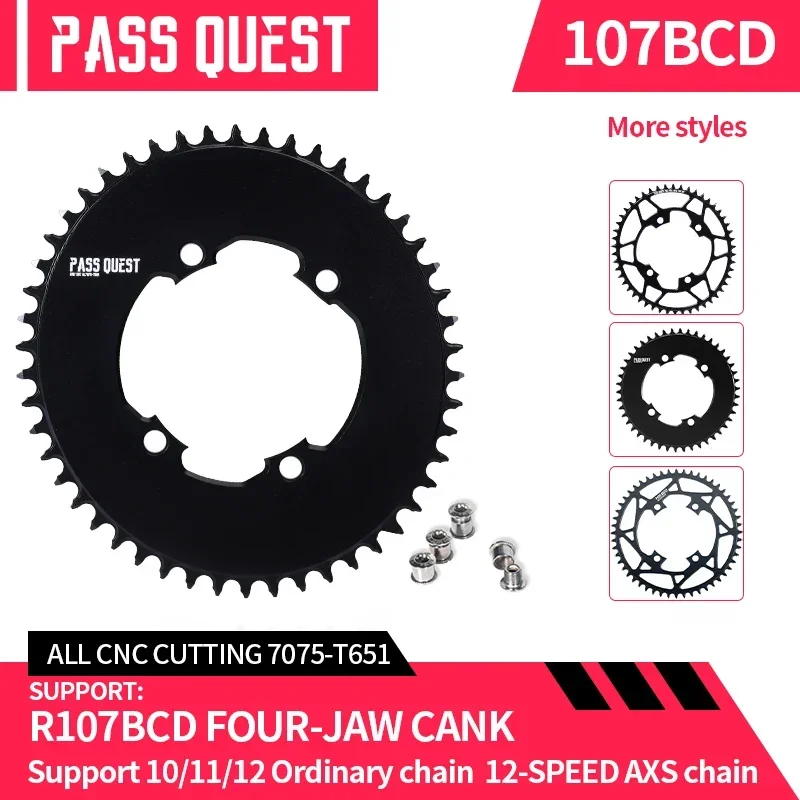 

PASS QUEST 107BCD Chainring for SRAM Rival Crankset Support 12 Speed Axs Chain,36T-58T 107BCD Road Bike Chainrings