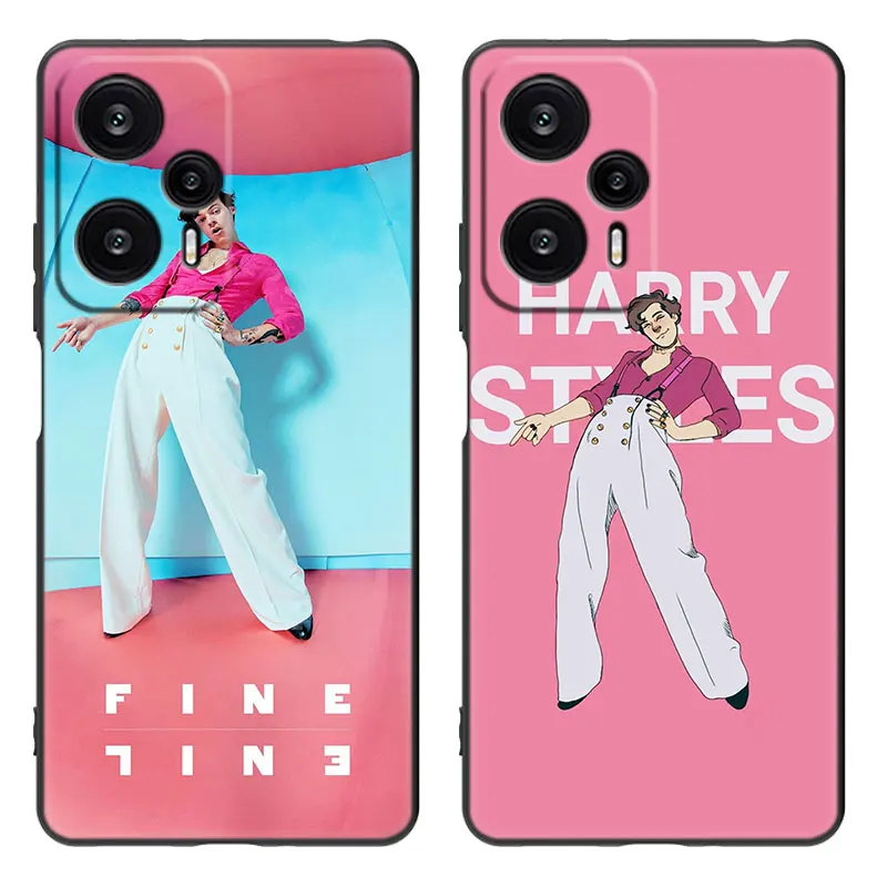 H-HarryS Singer S-style Cartoon Cover Black Phone Case For Xiaomi Mi POCO X6 Pro F5 M6 X5 X4 Pro X3 NFC M5 M4 M3 F2 Pro F4 F3 GT