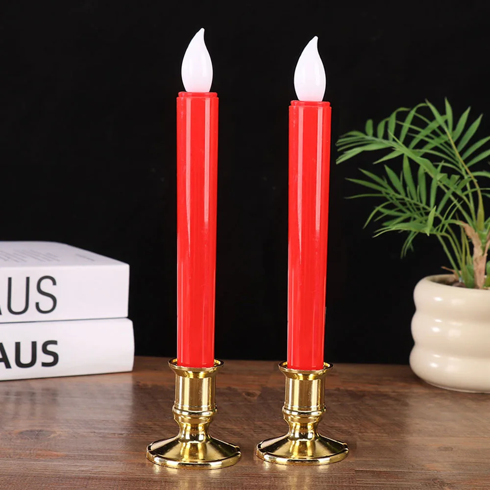 شموع مستدقة للنافذة LED عديمة اللهب عاجية تعمل بالبطارية، شموع ديكور عطلة الزفاف وأعياد الميلاد (البطارية غير متضمنة)