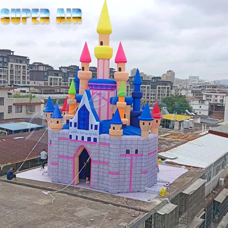 Parque de atracciones para niños, castillo colorido inflable gigante para exteriores con soplador a la venta