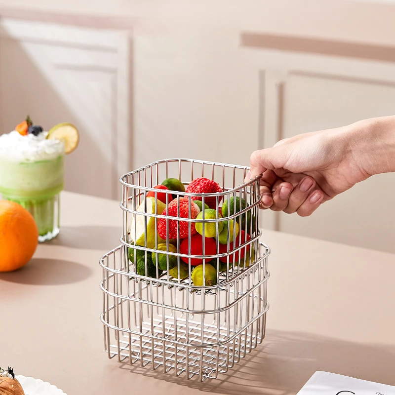 Fruit Drain Basket Kitchen Bar Stainless Steel Fruit Storage Basket Waterproof Fruit Vegetable Drainage Basket Kitchen Supplies