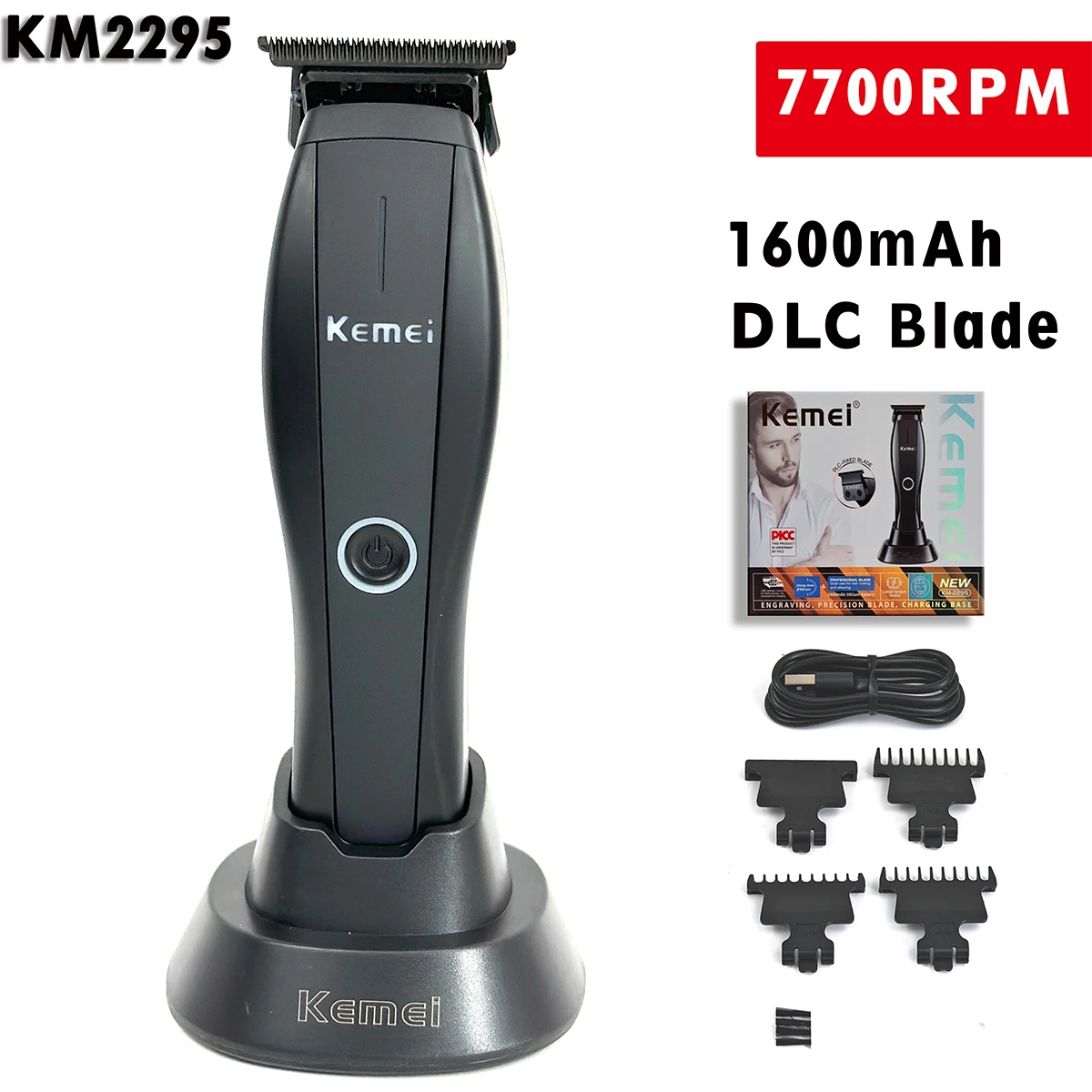 7700RPM KM-2295 Hair Trimmer Professional DLC Blade Barber Hair Finish Machine Electric Shaver Clipper Base Charger for Men