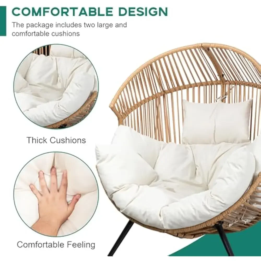 Chaise à œufs suspendue d'une capacité de 350 LBS, avec support et appui-tête avec coussin, chaise à œufs à double chaînes en rotin et osier, pour Patio, porche, chambre à coucher