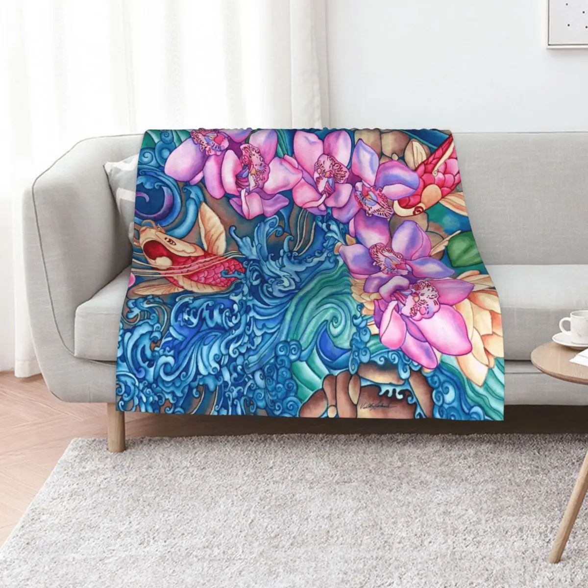 

Orchid Splash Throw Blanket Plaid on the sofa Beautifuls Polar Luxury St Blankets