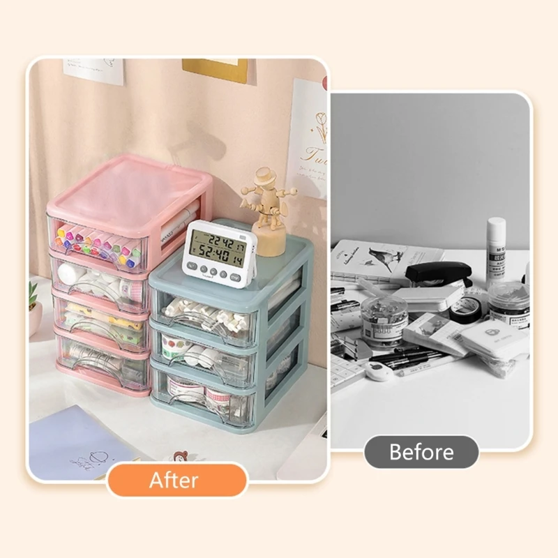 Clear Storage โต๊ะที่มีลิ้นชักพลาสติกเครื่องเขียนแต่งหน้าจัดเก็บกล่องสำหรับ Dropship