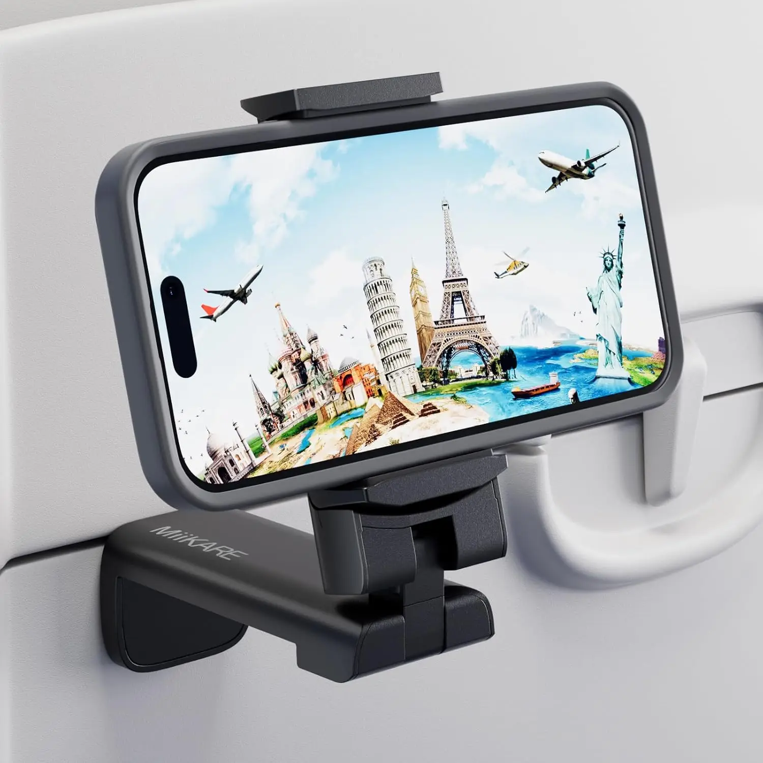 

Universal Airplane Phone Holder with 360 Rotation, Travel Must-Have for Hands-Free Use on Desk or Tray Table