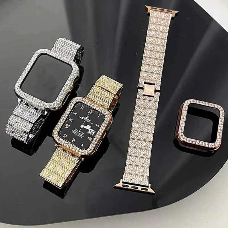 Ladies Diamond Strap For Apple Watch Ultra 2 band 49mm 41mm 45mm Women Stainless Steel Strap For iWatch Series 9 8 7 6 5SE 42mm