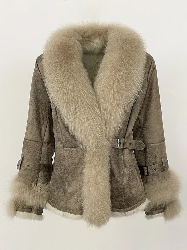 

2025 New Real Raccoon Fox Fur Collar Rabbit Fur Liner Real Fur Coat Winter Jacket Women Thick Warm Outerwear Streetwear