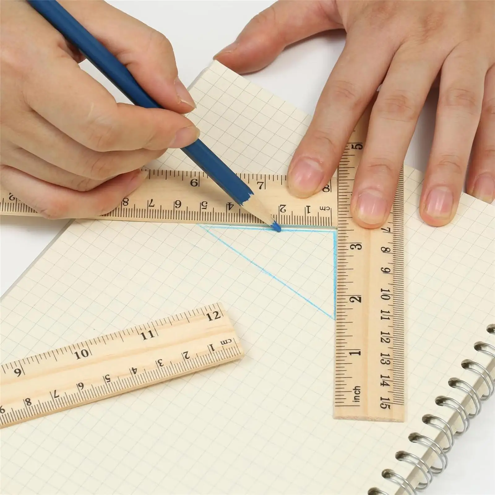 Wood Ruler Measuring Tool Double Bevel Scale 15 20 30cm for Students Home Office Geometry Work