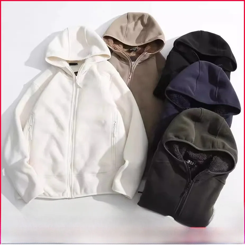 

Thiened Line Fce Jaet New Winter Men Women Warm Lamb Velvet Hooded Coat Stand Fit Casual Sle Zipper Closure