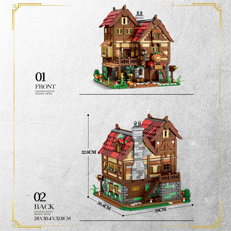 2868PCS Medieval Tavern Building Blocks ยุโรป Street View สถาปัตยกรรม MOC รุ่นอิฐเดสก์ท็อปเครื่องประดับของเล่นสําหรับเด็ก