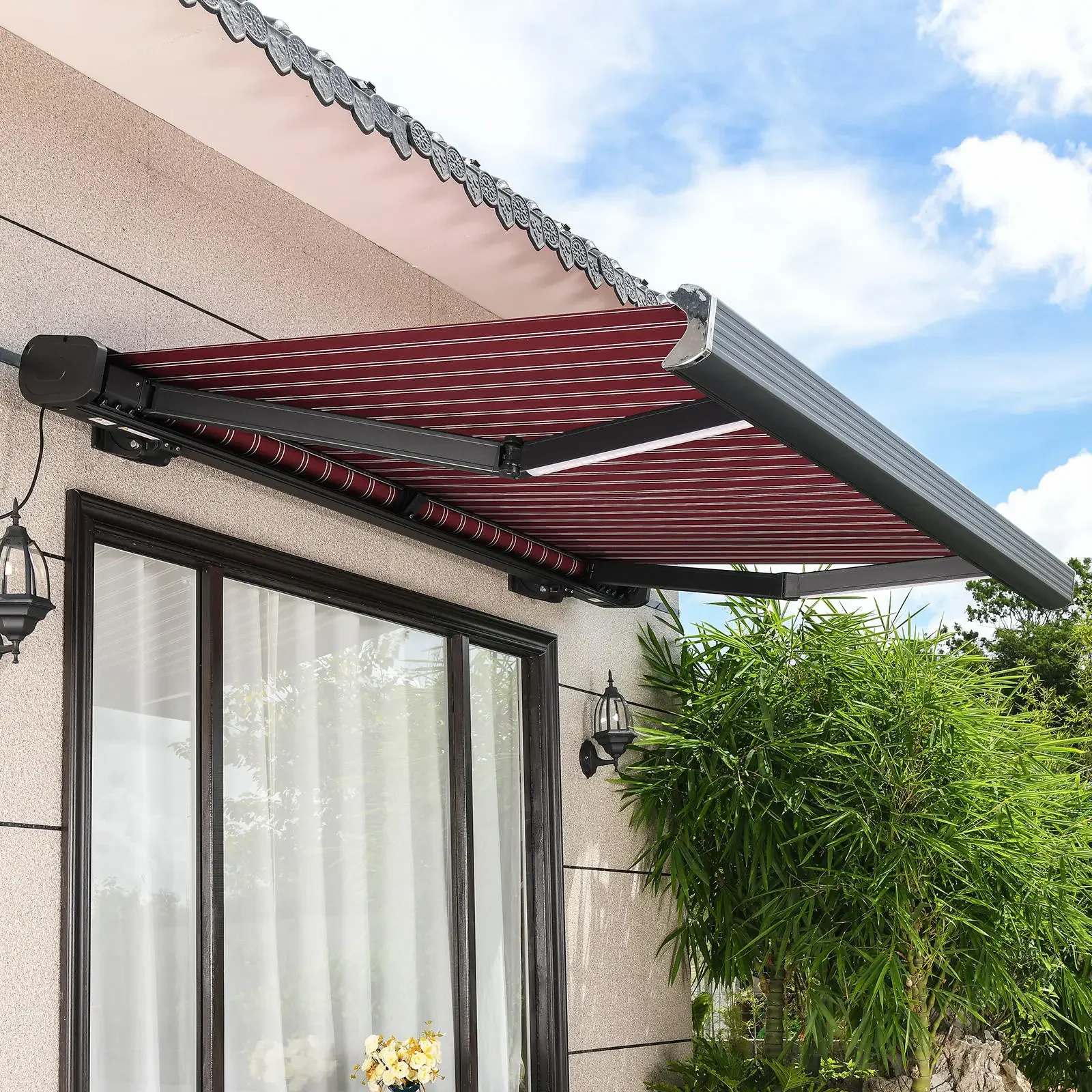 Made in China Outdoor Wall Mounted Sunshade Easy Installation Aluminum Frame Acrylic Canopy Household App Activation Awning