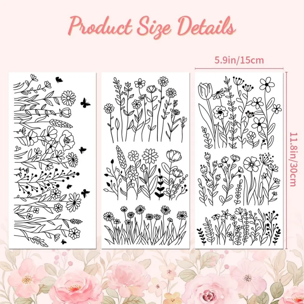 3 Sheets 3 Styles PVC Waterproof Decorative Stickers Self Adhesive Decals for Furniture Decoration April Daisy 300x150mm