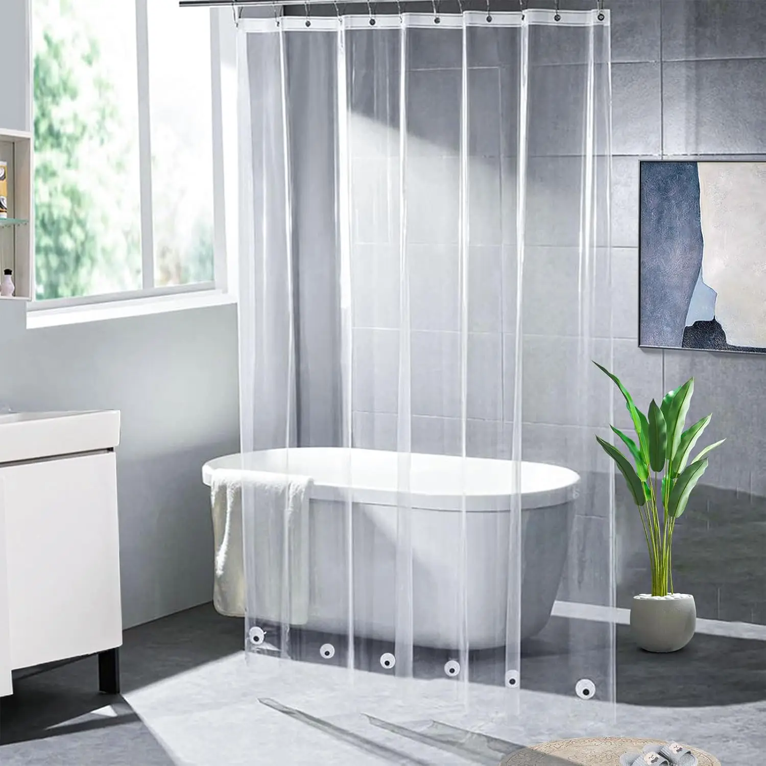 

74 Inch Clear Shower Curtain Liner with Magnets, Rustproof Grommets, Waterproof & Odor-Free for Home Use